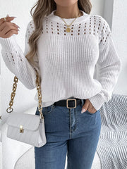 Burgundy Pointelle Knit Lantern Sleeve Sweater - View 13 | TEVQA