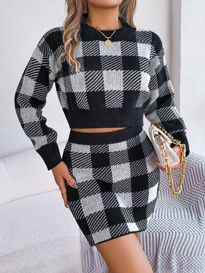 Baby Blue Plaid Knit Two Piece Set - View 14 | TEVQA