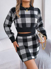 Baby Blue Plaid Knit Two Piece Set - View 14 | TEVQA