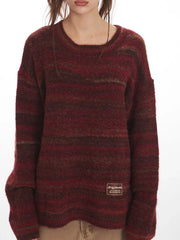 Vintage Burgundy Striped Knit Sweater - TEVQA