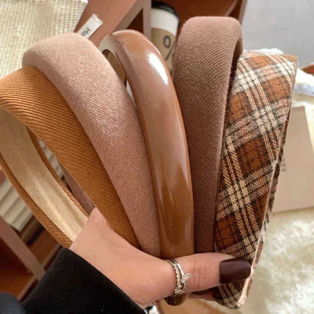 Wide Padded Headband in Brown & Neutral Tones - 1.2 Inch - TEVQA