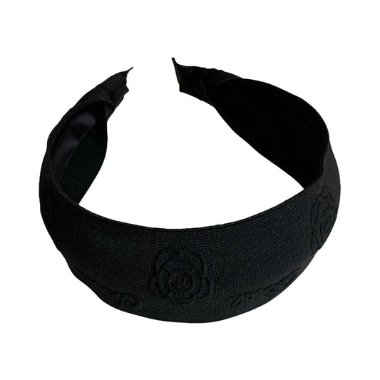 Embossed Camellia Flower Wide Headband - 2 Inch Statement Style - TEVQA