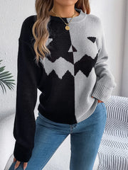 Spooky Chic Split Color Block Pumpkin Sweater - TEVQA