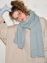 Soft Haze Blue Wool Blend Knit Scarf