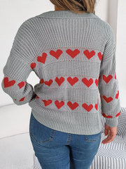 Collared Heart Print Knit Sweater - View 10 | TEVQA