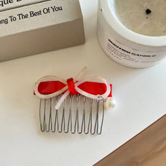 Small Acetate Bow & Pearl Comb Pin - 2.75 Inch