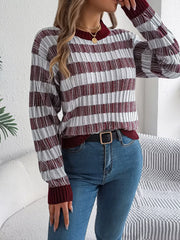 Vintage Lantern Sleeve Knit Sweater - Burgundy - TEVQA