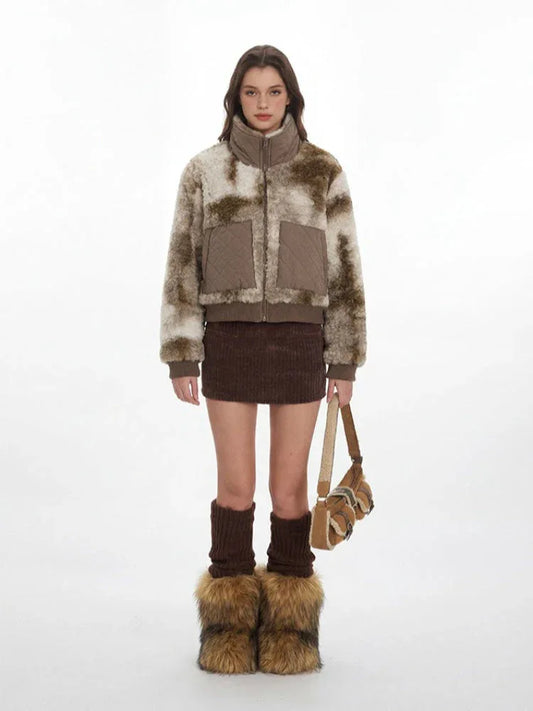 Abstract Camo Sherpa Fleece Jacket - TEVQA