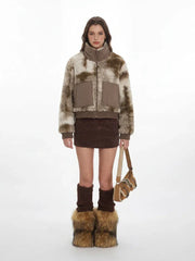 Abstract Camo Sherpa Fleece Jacket - TEVQA