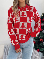 Festive Forest Checkerboard Knit Sweater - View 12 | TEVQA