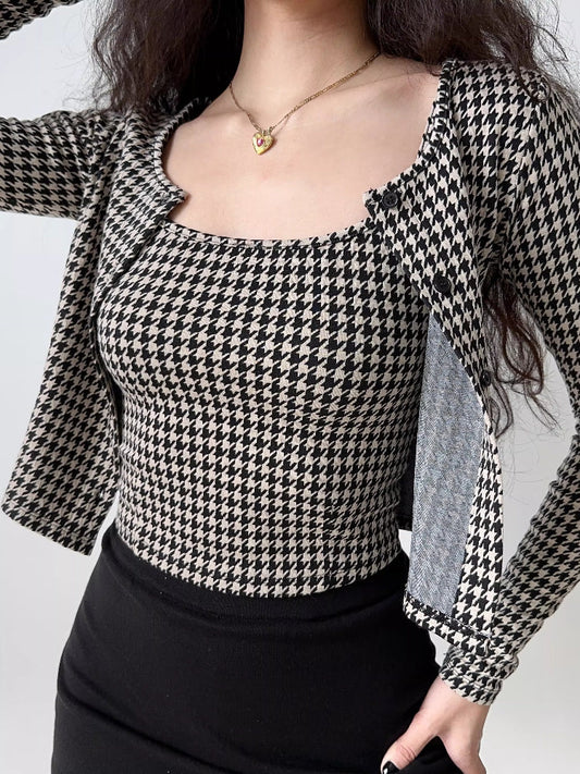 Vintage Houndstooth Camisole and Cardigan Set