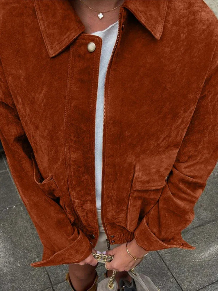 The Sienna Vintage Faux Suede Bomber Jacket - TEVQA