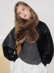 Gradient Leopard Faux Fur Scarf Brown