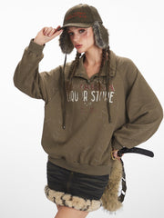 Vintage Olive 'Tribeca' Graphic Mock Neck Sweatshirt