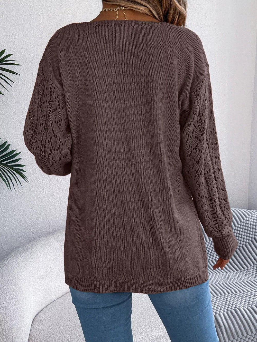 Pointelle Knit Cardigan - View 8 | TEVQA