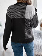 Modern Geometric Khaki Knit Sweater - TEVQA