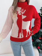 Color block reindeer turtleneck sweater - View 10 | TEVQA