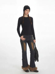 Minimalist black zip-up long sleeve ribbed knit top - View 6 | TEVQA
