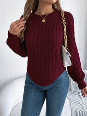 Camel Cable Knit Curved Hem Sweater - TEVQA