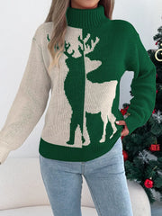 Color block reindeer turtleneck sweater - View 6 | TEVQA