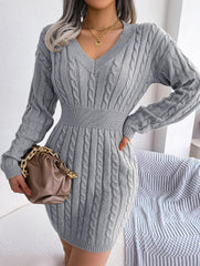 Sky Blue Cable Knit Sweater Dress - View 28 | TEVQA