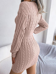 Sky Blue Cable Knit Sweater Dress - View 37 | TEVQA