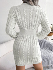 Sky Blue Cable Knit Sweater Dress - View 43 | TEVQA