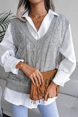 Classic beige cable knit sweater vest - View 12 | TEVQA