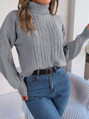 Blush Romance Cable Knit Turtleneck Sweater - TEVQA