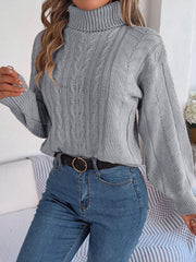 Blush Romance Cable Knit Turtleneck Sweater - TEVQA