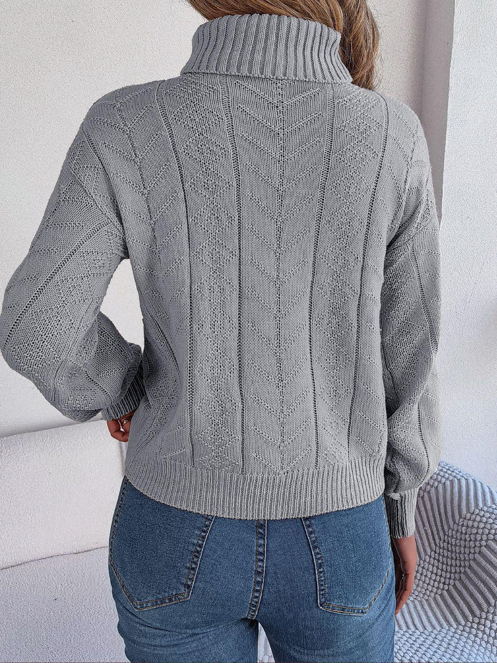 Blush Romance Cable Knit Turtleneck Sweater - TEVQA