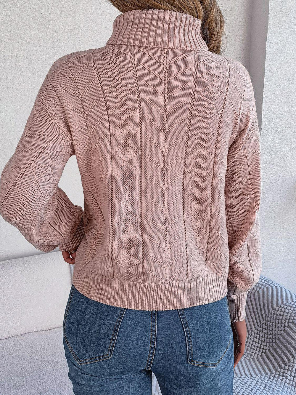 Blush Romance Cable Knit Turtleneck Sweater - TEVQA