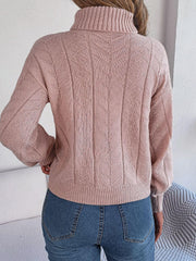 Blush Romance Cable Knit Turtleneck Sweater - TEVQA