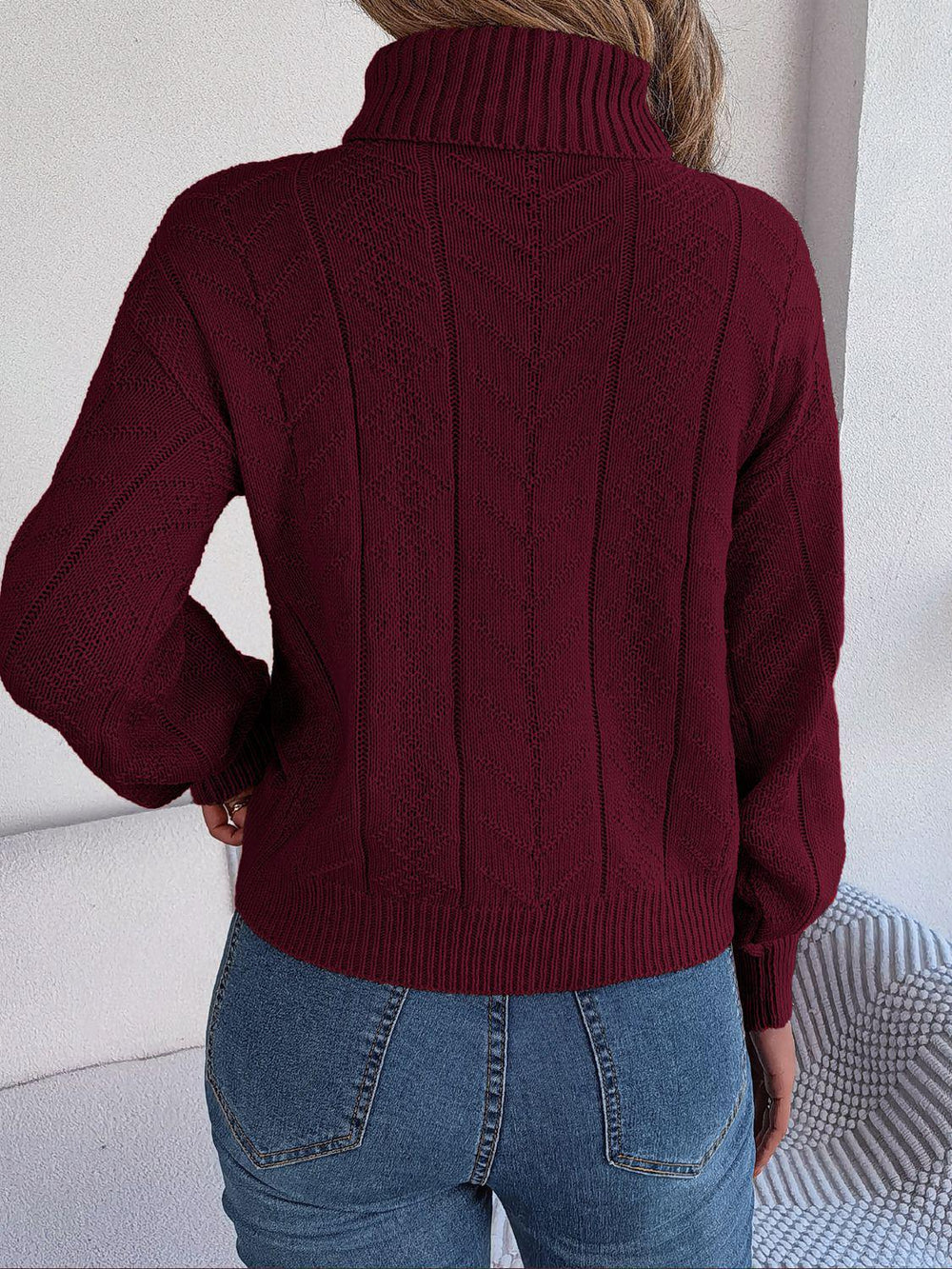 Blush Romance Cable Knit Turtleneck Sweater - TEVQA