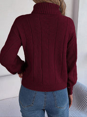 Blush Romance Cable Knit Turtleneck Sweater - TEVQA