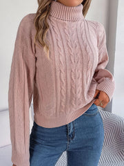 Blush Romance Cable Knit Turtleneck Sweater - TEVQA