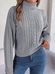 Blush Romance Cable Knit Turtleneck Sweater - TEVQA