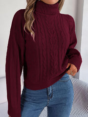 Blush Romance Cable Knit Turtleneck Sweater - TEVQA