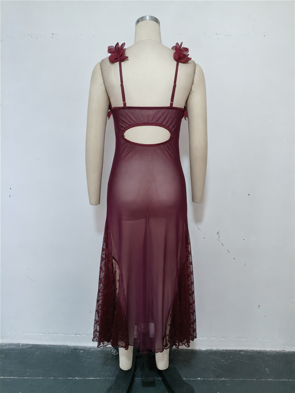 Maxi Slip Dress with Floral Trim - View 7 | TEVQA