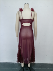 Maxi Slip Dress with Floral Trim - View 7 | TEVQA