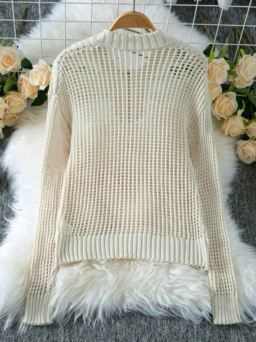 Open knit pullover sweater - View 6 | TEVQA