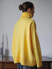 Effortless Oversized High-Neck Ribbed Knit Sweater - TEVQA