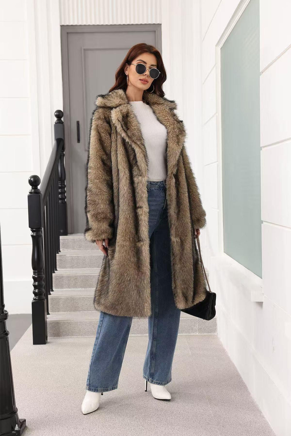 Long Faux Fur Lapel Coat - View 23 | TEVQA
