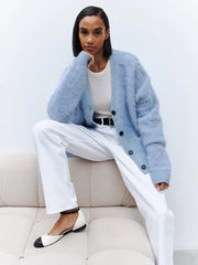 Cloud Soft Faux Mink Button Down Cardigan - TEVQA