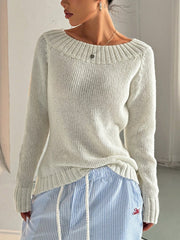 Versatile Off-Shoulder Ribbed Knit Sweater