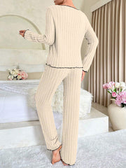Coquette Contrast Trim Ribbed Pajama Set