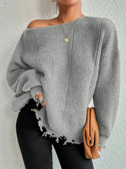 Oversized Distressed Knit Sweater - View 8 | TEVQA