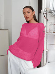 Boho Sheer Hollow Out Knit Top - TEVQA