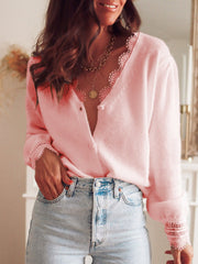 Romantic Lace Trim V-Neck Cardigan