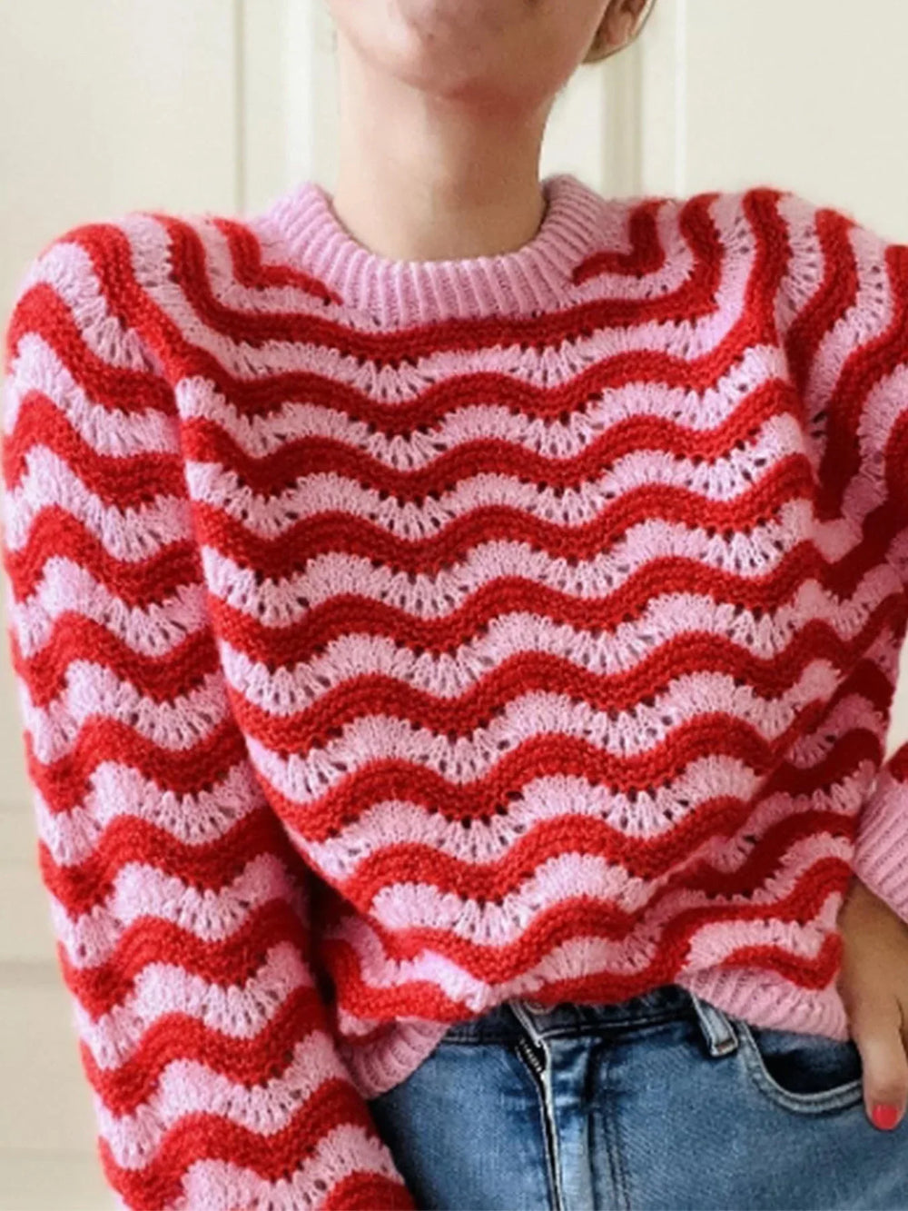 Vibrant Wavy Stripe Knit Sweater - TEVQA